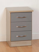 NEVADA 3 DRAWER BEDSIDE - GREY GLOSS/LIGHT OAK EFFECT VENEER