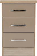 NEVADA 3 DRAWER BEDSIDE - OYSTER GLOSS/LIGHT OAK EFFECT VENEER