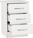 NEVADA 3 DRAWER BEDSIDE - WHITE GLOSS