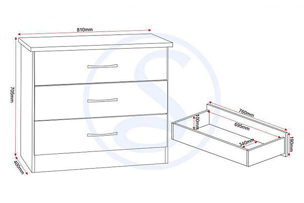 NEVADA 3 DRAWER CHEST - WHITE GLOSS