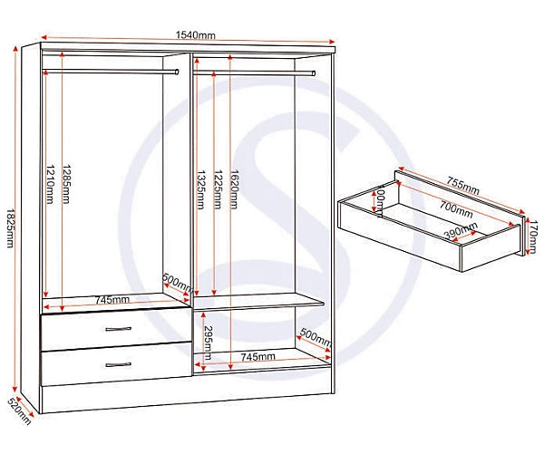 NEVADA 3 DOOR 2 DRAWER WARDROBE - BLACK GLOSS