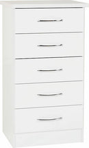 NEVADA 5 DRAWER NARROW CHEST - WHITE GLOSS