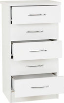 NEVADA 5 DRAWER NARROW CHEST - WHITE GLOSS