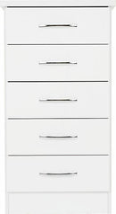 NEVADA 5 DRAWER NARROW CHEST - WHITE GLOSS