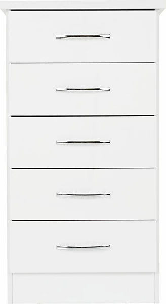 NEVADA 5 DRAWER NARROW CHEST - WHITE GLOSS