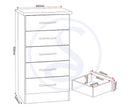 NEVADA 5 DRAWER NARROW CHEST - WHITE GLOSS