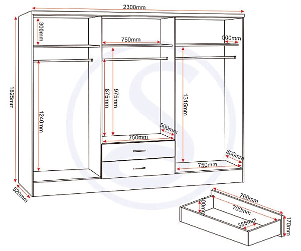 NEVADA 6 DOOR 2 DRAWER WARDROBE - WHITE GLOSS