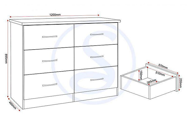 NEVADA 6 DRAWER CHEST - WHITE GLOSS