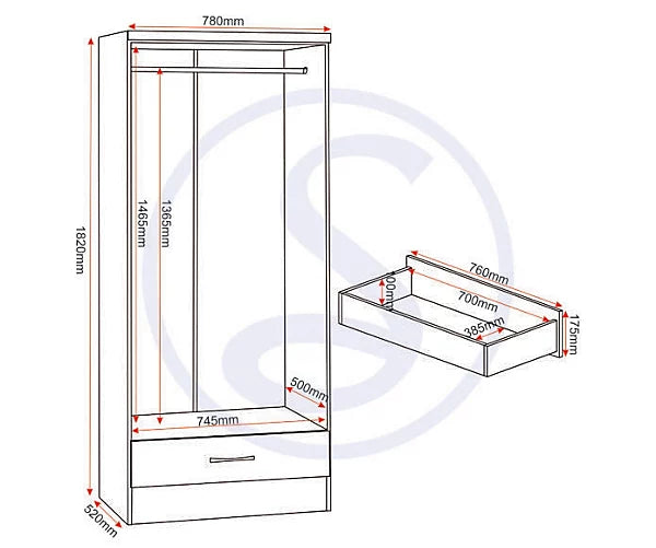 NEVADA MIRRORED 2 DOOR WARDROBE - WHITE GLOSS