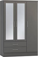 NEVADA 3 DOOR 2 DRAWER WARDROBE - 3D EFFECT GREY