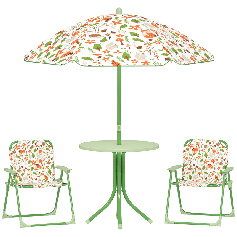 AIYAPLAY Kids Garden Table and Chair Set, Outdoor Patio Set w/ Parasol Green
