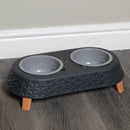 16cm x 9cm Grey Plastic Raised Double Pet Bowl Feeding Station with Stand