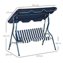 Outsunny 3-person Garden Swing Chair W/ Adjustable Canopy, Stripes