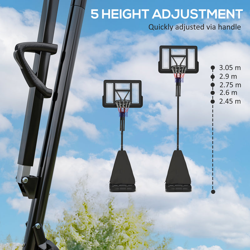 SPORTNOW 2.45-3.05m Portable Basketball Hoop And Stand With Wheels - Red/Black
