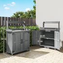 Outsunny Wooden Potting Bench Table with Aluminium Worktop and Top Shelf