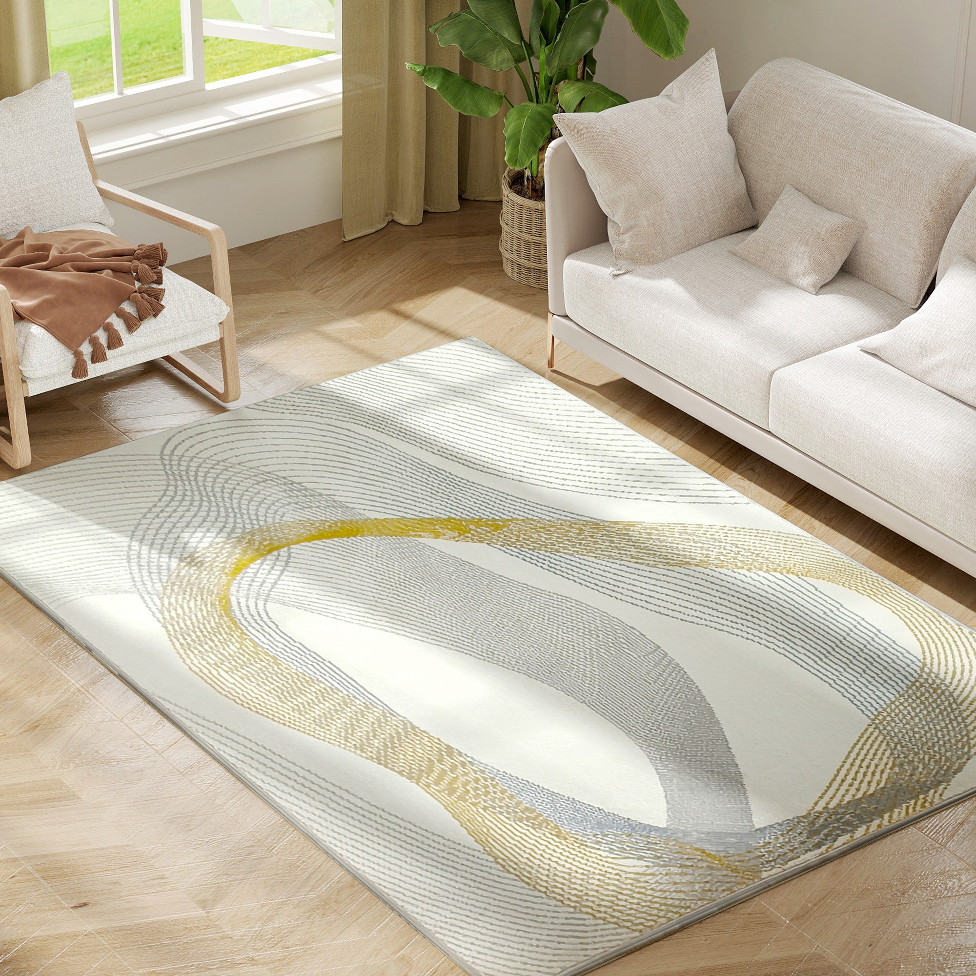 HOMCOM Machine Washable Rug, Allergy-Friendly Floor Carpet, Cream Whit