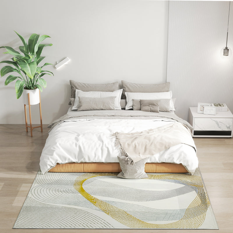 HOMCOM Machine Washable Rug, Allergy-Friendly Floor Carpet, Cream White