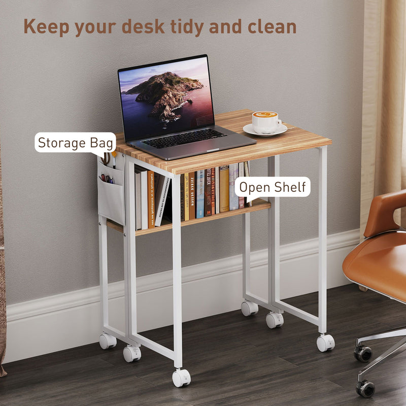 HOMCOM 63 Cm Foldable Computer Desk On Wheels For Small Spaces