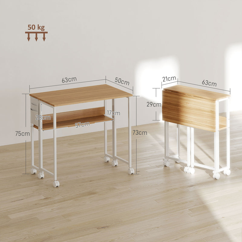 HOMCOM 63 Cm Foldable Computer Desk On Wheels For Small Spaces