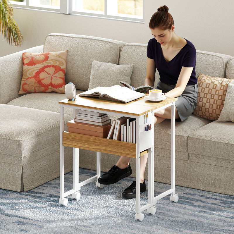 HOMCOM 63 Cm Foldable Computer Desk On Wheels For Small Spaces
