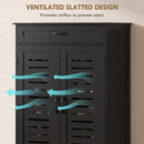 HOMCOM Modern Shoe Storage Cabinet with Louvered Doors and Drawer, Black