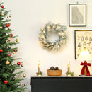 HOMCOM 60 Cm Prelit Christmas Wreath, Flocked Front Door Wreath With Timer