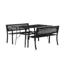 Outdoor 4 Person Rectangular Glass Top Garden Dining Table and 2 Benches Set