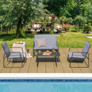 4 Piece Garden Patio Bistro Furniture Set With Loveseat, Coffee Table And 2 Chairs