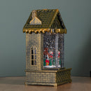 20cm Dual Powered Light up Christmas House Water Spinner with Santa in Sleigh Scene and LEDs
