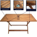 Outdoor 4 Person Folding Rectangular Wooden Garden Patio Dining Table and 2 Benches Set
