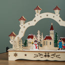 28cm Battery Operated Wooden Christmas Festive Village with LEDs