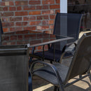 Outdoor 4 Person Rectangular Glass Top Garden Dining Table Chairs With Grey Havana Parasol and Base Set