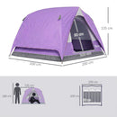 Outsunny 3-4 Person Camping Tent, Waterproof Tent, Purple