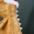 60cm Tall Gold Plush Zilla Dino Sitting Christmas Decoration with Santa Hat