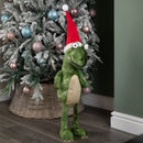 85cm Tall Green Plush Big Lizard Dino Standing Christmas Decoration with Santa Hat