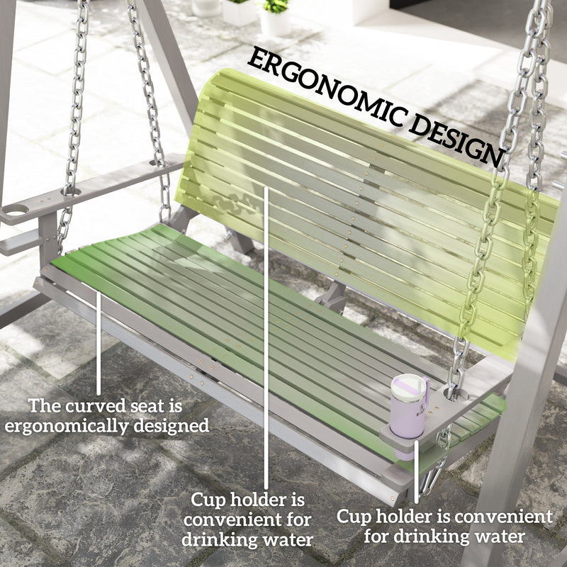 Outsunny 2 Seater Wooden Garden Swing Seat Hammock Bench Lounger, Grey