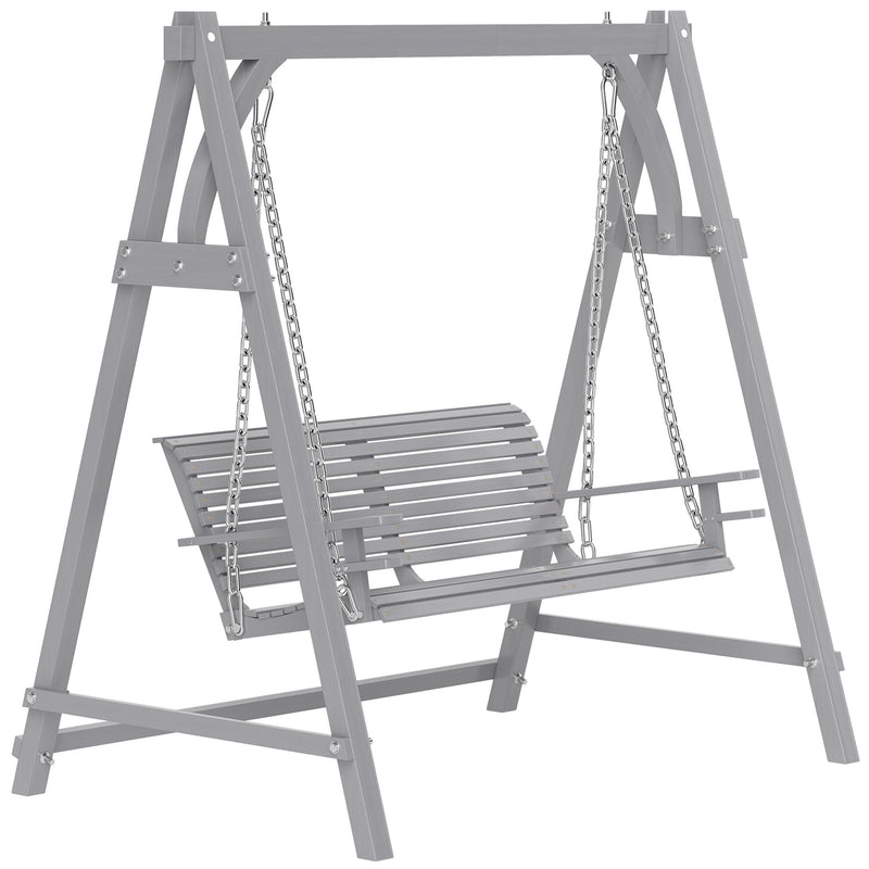 Outsunny 2 Seater Wooden Garden Swing Seat Hammock Bench Lounger, Grey