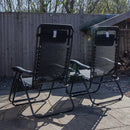 Set of 2 Black Multi Position Textoline Zero Gravity Garden Relaxer Chair Lounger