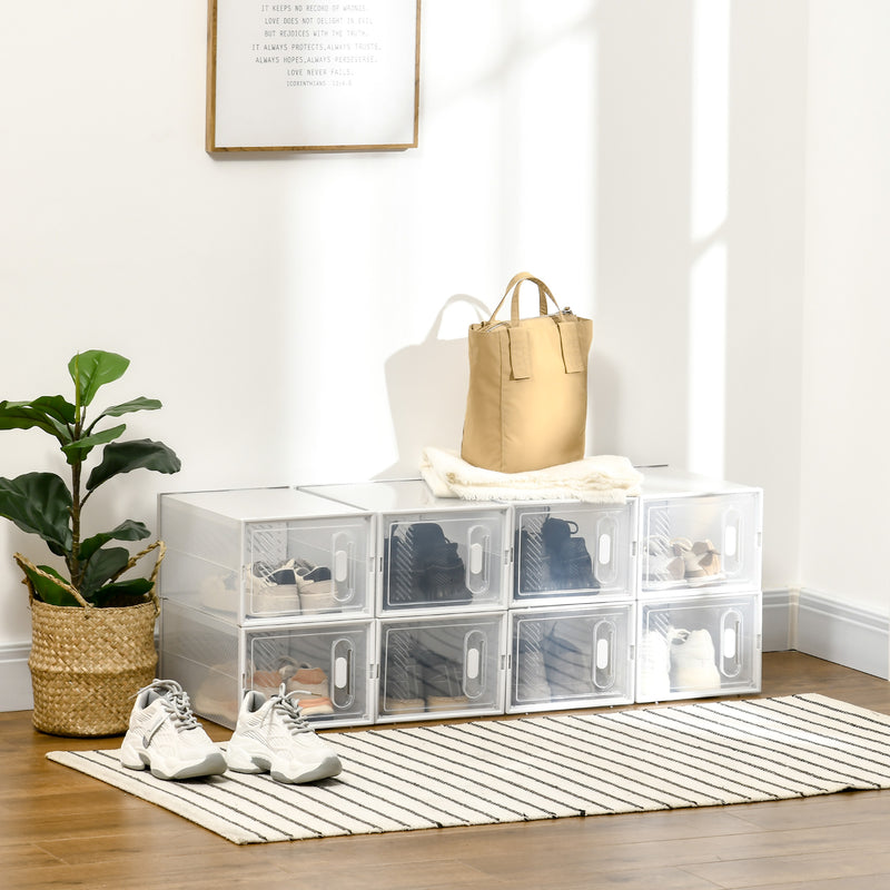 HOMCOM 8PCS Stackable  Plastic Shoe Storage Box for UK/EU