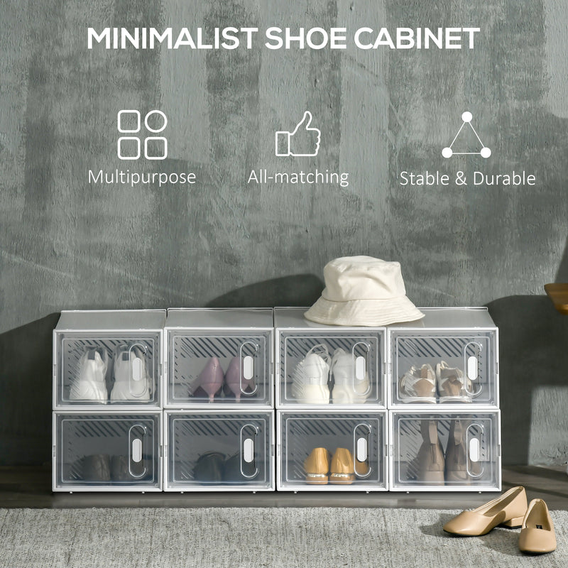 HOMCOM 8PCS Stackable  Plastic Shoe Storage Box for UK/EU