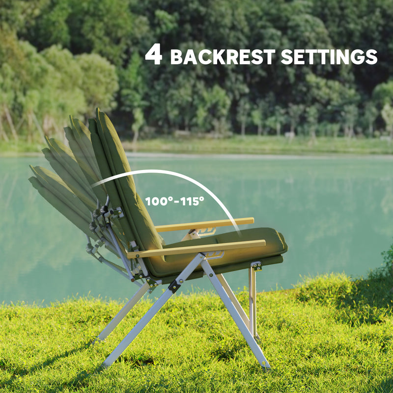 Outsunny Padded Camp Chair Outdoor High Back Folding Recliner with Bag Green