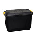 110L Heavy Duty Lockable Stackable Storage Chest Trunk on Wheels with Clips in Black