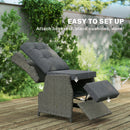 Outsunny Rattan Garden Recliner Chair with Flip Table, Dark Grey