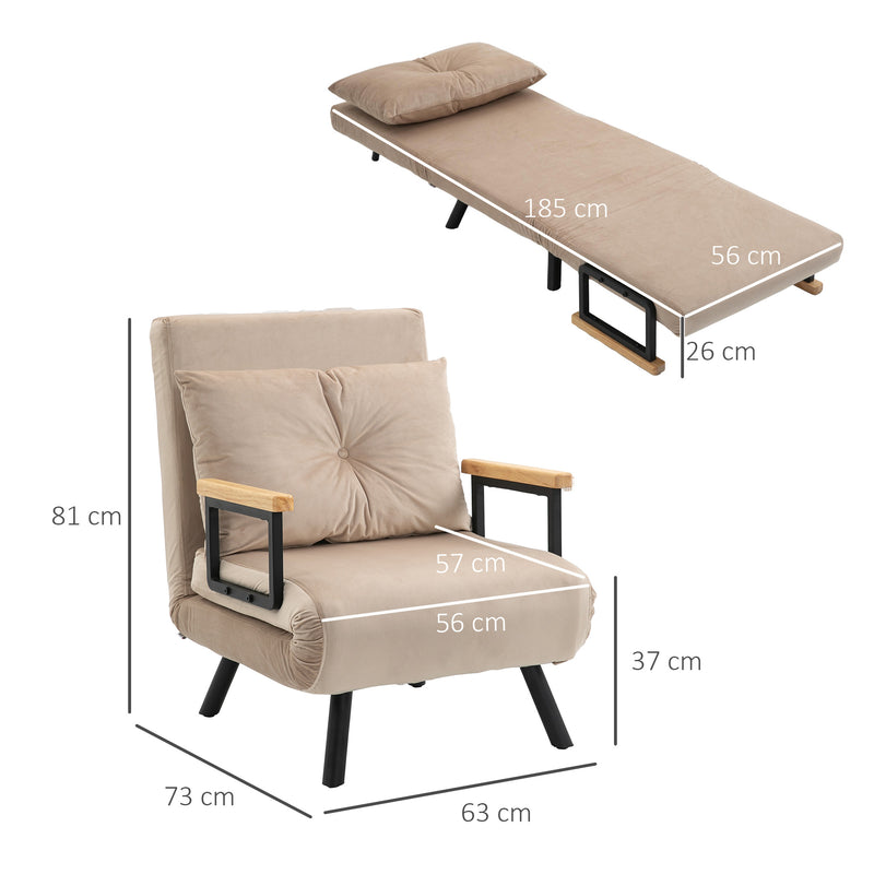 HOMCOM Click Clack Single Chair Bed Settee for Living Room, Guest Room, Beige