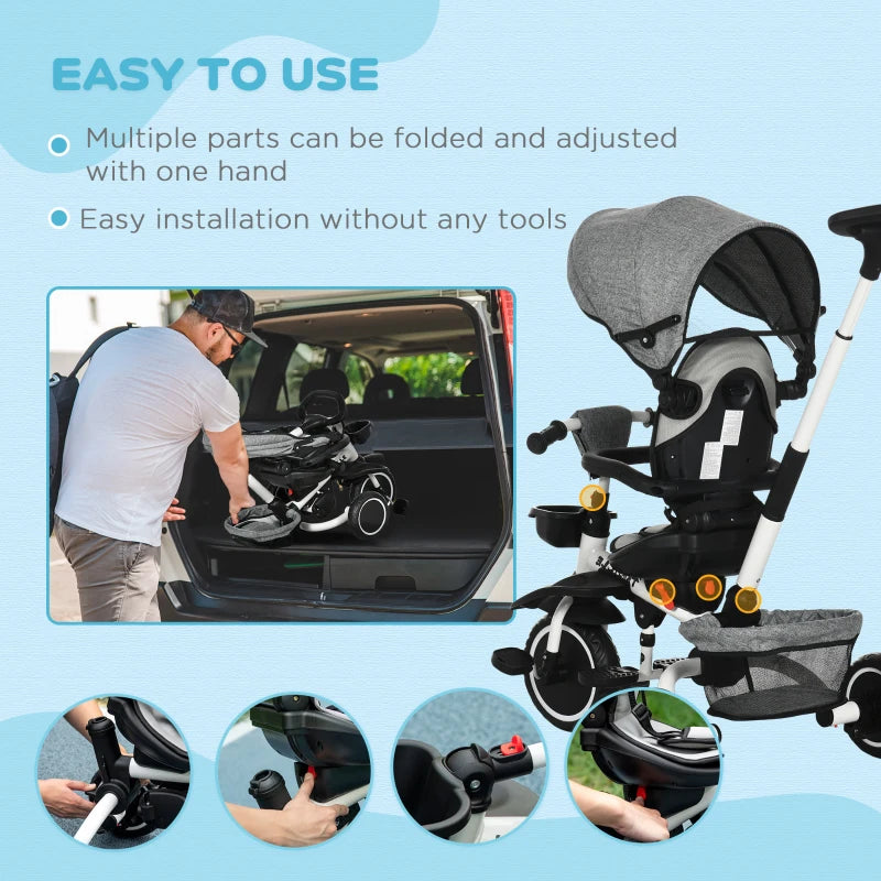 HOMCOM Multifunctional Children's Tricycle -  Grey