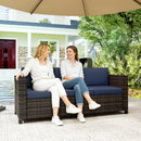 Outsunny Rattan Wicker 3-seater Sofa Chair Patio Furniture, Dark Blue