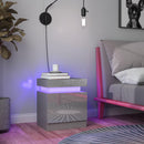 HOMCOM High Gloss Bedside Table with LED Light and 2 Drawers, Grey