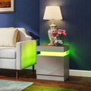 HOMCOM High Gloss Bedside Table with LED Light and 2 Drawers, Grey