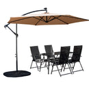 Outdoor 4 Person Rectangular Glass Top Garden Dining Table Chairs With Beige Banana Lit Parasol and Base