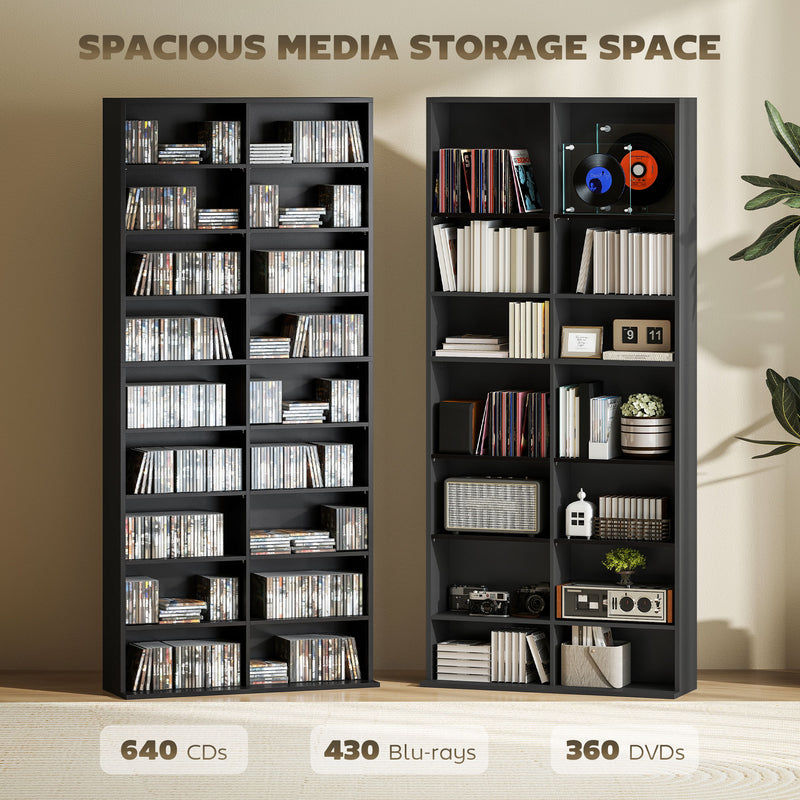 HOMCOM 640 CD Storage Unit 360 DVD Storage Tower W/ 18 Compartments